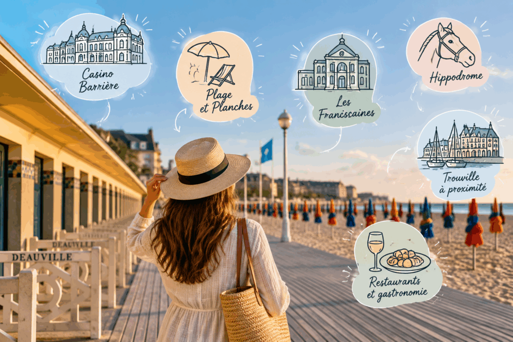 Illustration d'une femme marchant sur les plages de Deauville